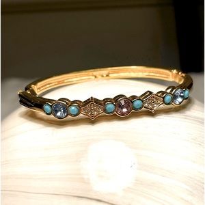 Swarovski crystal bangle bracelet w turquoise, blue‎ purple colored stones gold